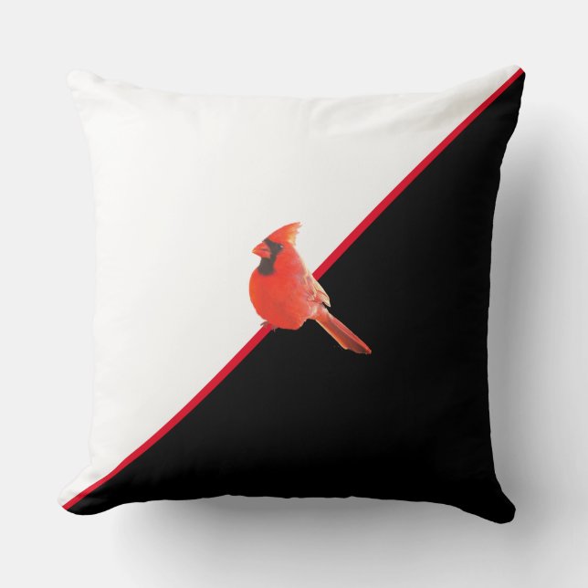 Elegante zwart rood en wit & kardinaal vogel kussen (Voorkant)