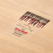 Elegante zwart rood goud druppels glitter verjaard acryl uitnodigingen (Laagn)