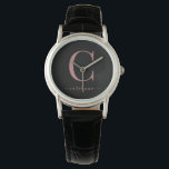 Elegante zwart-Roos gouden monogram kalligrafie Horloge<br><div class="desc">Chique Elegant Pink Rose Gold Monogram Script op een chique zwart horloge. Gemakkelijk aan te passen met uw eigen naam en details. Perfect voor uw luxe levensstijl! Neem contact met ons op via cedarandstring@gmail.com als u hulp nodig hebt bij het ontwerp of de bijbehorende producten.</div>