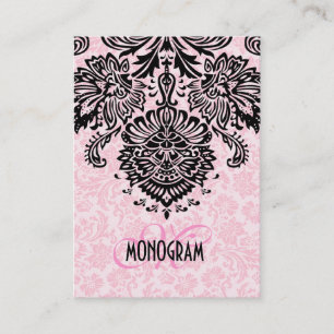 Elegante zwart & roze bloemdamast visitekaartje
