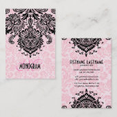 Elegante zwart & roze bloemdamast visitekaartje (Voorkant / Achterkant)