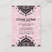 Elegante zwart & roze bloemdamast visitekaartje (Achterkant)