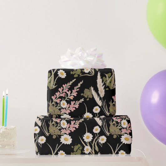 Elegante zwart roze Daisy Pampas Grass Snapdragon Cadeaupapier (Feestgeschenken)