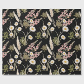 Elegante zwart roze Daisy Pampas Grass Snapdragon Cadeaupapier (Vlak)