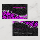 Elegante zwart & roze damast met zilveren accenten visitekaartje (Voorkant / Achterkant)