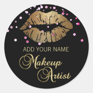 Elegante zwart roze gouden lippen make-up artiest ronde sticker