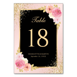 Elegante Zwart Roze Gouden Waterverf Bloemen Huwel Kaart
