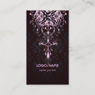 Elegante zwart & roze look bloemdamast visitekaartje