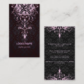 Elegante zwart & roze look  bloemdamast visitekaartje (Voorkant / Achterkant)