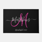 Elegante zwart roze monogram script familienaam deurmat (Voorkant)