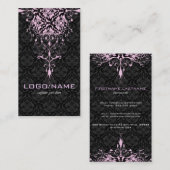 Elegante zwart & roze tinten  bloemdamast visitekaartje (Voorkant / Achterkant)