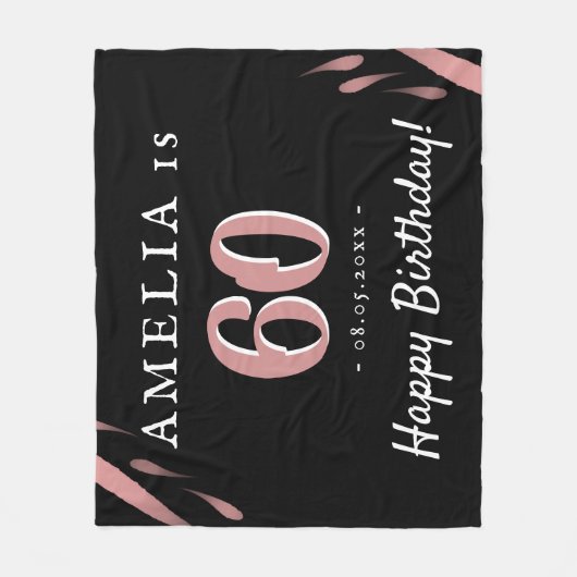 Elegante zwart roze Waterverf 60ste verjaardag Fleece Deken (Voorkant)