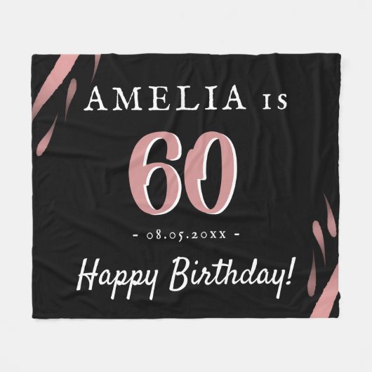 Elegante zwart roze Waterverf 60ste verjaardag Fleece Deken (Voorkant (Horizontaal))