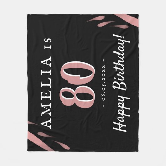 Elegante zwart roze Waterverf 80ste verjaardag Fleece Deken (Voorkant)