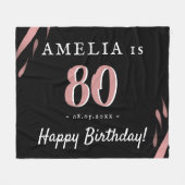 Elegante zwart roze Waterverf 80ste verjaardag Fleece Deken (Voorkant (Horizontaal))