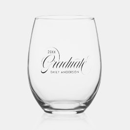 Elegante zwart script typografie afstuderen wijnglas zonder voet