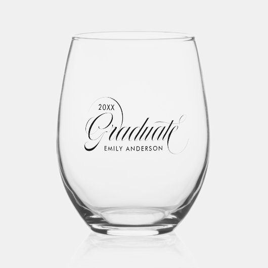 Elegante zwart script typografie afstuderen wijnglas zonder voet (Voorkant)