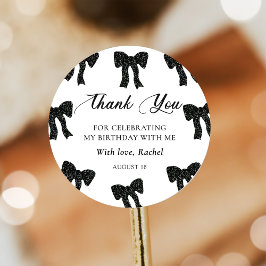 Elegante Zwart Strik Verjaardagssticker Ronde Sticker