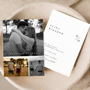 Elegante zwart-wit 3 foto collage bruiloft kaart