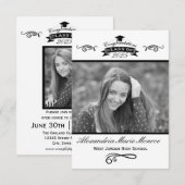 Elegante Zwart & Wit - 3x5 Diploma Uitnodiging (Voorkant / Achterkant)