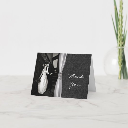 Elegante Zwart & Wit Aangepaste Foto Bedankkaart (Voorkant)