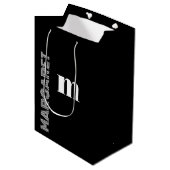 Elegante zwart & wit aangepaste initiële naam medium cadeauzakje (Voorkant Gekanteld)