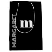 Elegante zwart & wit aangepaste initiële naam medium cadeauzakje (Voorkant)