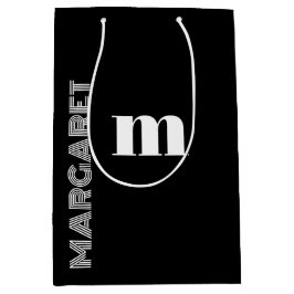 Elegante zwart & wit aangepaste initiële naam medium cadeauzakje