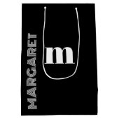 Elegante zwart & wit aangepaste initiële naam medium cadeauzakje (Achterkant)