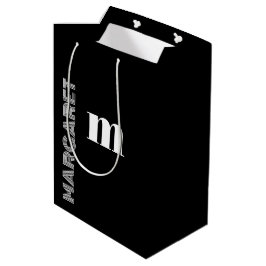 Elegante zwart & wit aangepaste initiële naam medium cadeauzakje