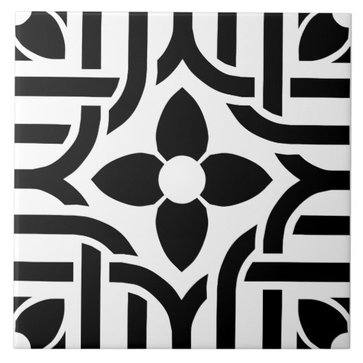 Elegante Zwart&Wit Abstract Bloemmotief Tegeltje (Voorkant)