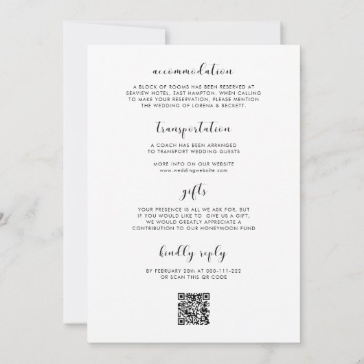 Elegante zwart-wit alles in één bruiloft kaart (Achterkant)