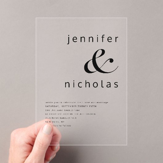 Elegante zwart-wit Ampersand bruiloft Acryl Uitnodigingen (Insitu (Draagbaar))