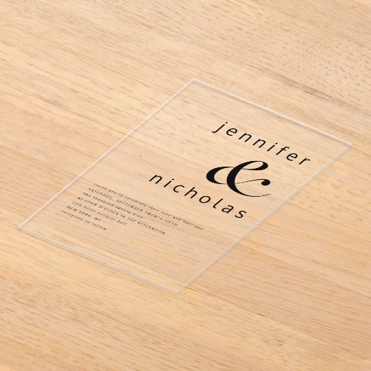 Elegante zwart-wit Ampersand bruiloft Acryl Uitnodigingen (Laagn)