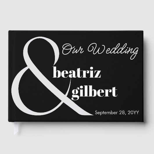 Elegante zwart-wit Ampersand bruiloft Gastenboek (Voorkant)