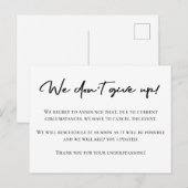 Elegante zwart-wit annuleringsaankondiging briefkaart (Voorkant / Achterkant)