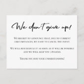 Elegante zwart-wit annuleringsaankondiging briefkaart (Voorkant)