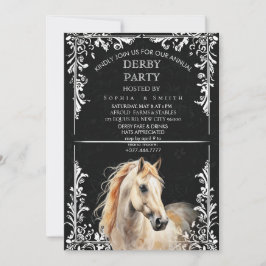 Elegante zwart-wit aquarel paard Derby uitnodiging