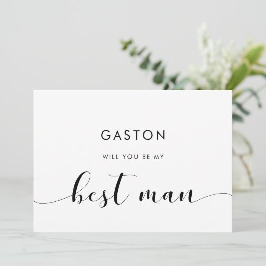 Elegante zwart-wit Best Man Proposal Kaart (Staand voorkant)