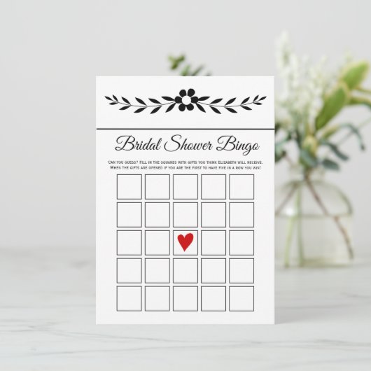 Elegante zwart-wit bloem bruids bingokaart informatiekaartje (Staand voorkant)