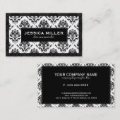 Elegante zwart-wit bloemdamast 6 visitekaartje (Voorkant / Achterkant)