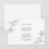 Elegante zwart-wit bloemen gastgegevens informatiekaartje (Voorkant / Achterkant)