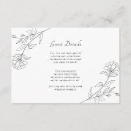 Elegante zwart-wit bloemen gastgegevens informatiekaartje