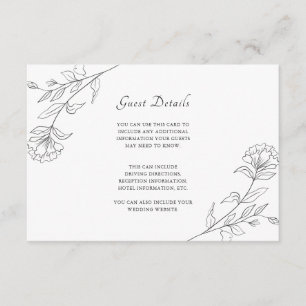 Elegante zwart-wit bloemen gastgegevens informatiekaartje