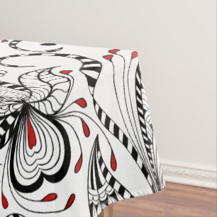 Elegante zwart-wit bloemen & harten tafelkleed