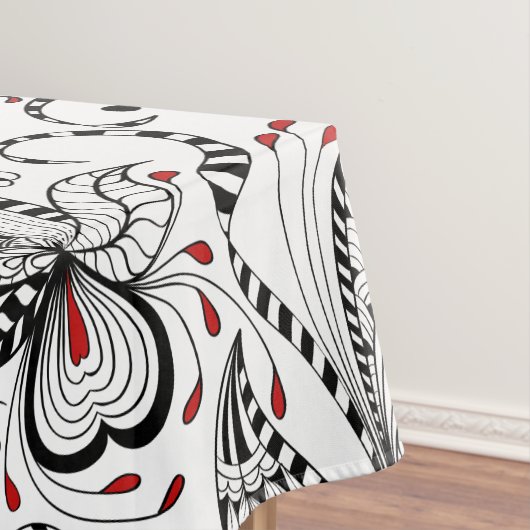 Elegante zwart-wit bloemen & harten tafelkleed (Voorbeeld)