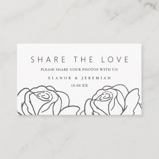 Elegante Zwart Wit Bloemen Huwelijk Deel de Liefde Informatiekaartje (Voorkant)