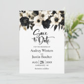 Elegante Zwart Wit Bloemen Huwelijk Save the Date Kaart (Staand voorkant)