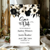 Elegante Zwart Wit Bloemen Huwelijk Save the Date Kaart