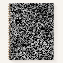 Elegante zwart-wit bloemen kant harde kaft notitieboek